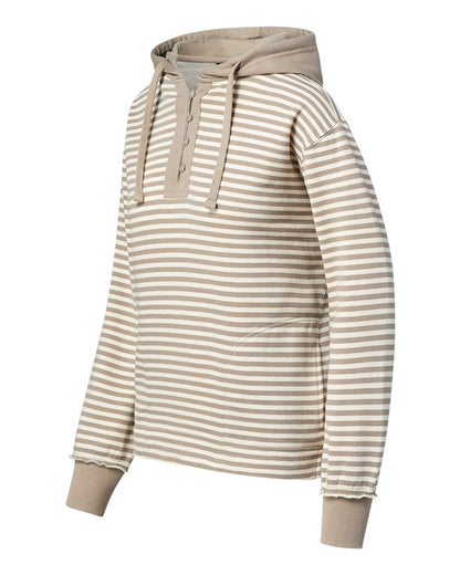 MV Sport Women's Alina Henley Hooded Sweatshirt W24128 #color_Atmosphere/ Ecru Stripe