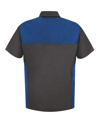 Red Kap Men's Tall Short Sleeve Motorsports Shirt SP28T #color_Charcoal/ Royal