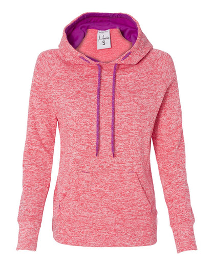 J. America Women’s Cosmic Fleece Hooded Sweatshirt 8616 #color_Fire Coral/ Magenta