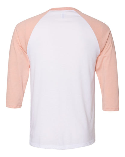 BELLA + CANVAS Three-Quarter Sleeve Baseball Tee 3200 #color_White/ Heather Peach