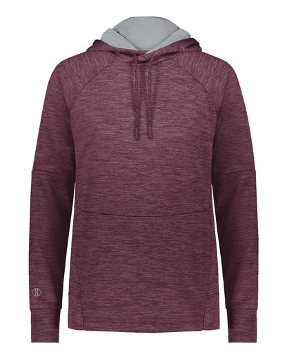Holloway Women's All-Pro Performance Fleece Hooded Sweatshirt 223780 #color_Maroon Heather/ Silver