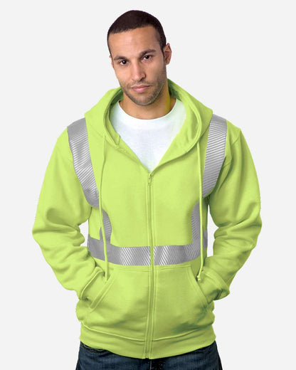 Bayside USA-Made Hi-Visibility Full-Zip Hooded Sweatshirt - Segmented Tape 3737 #colormdl_Lime Green