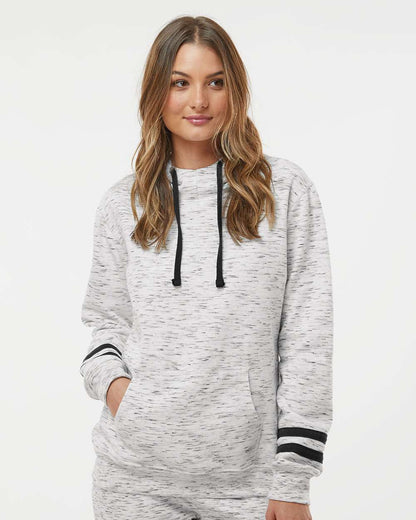 J. America Women’s Mélange Fleece Striped-Sleeve Hooded Sweatshirt 8674 #colormdl_White/ Black