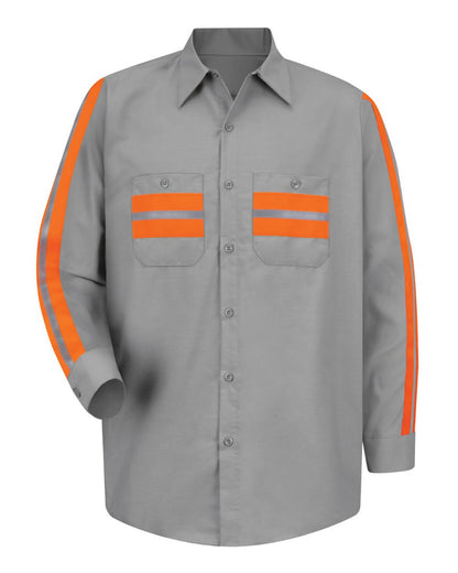 Red Kap Men's Industrial Enhanced-Visibility Long Sleeve Work Shirt SP14E #color_Light Grey/ Orange Trim