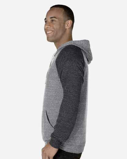 JERZEES Unisex Snow Heather French Terry Raglan Hooded Sweatshirt 90MR #colormdl_Charcoal/ Black Ink
