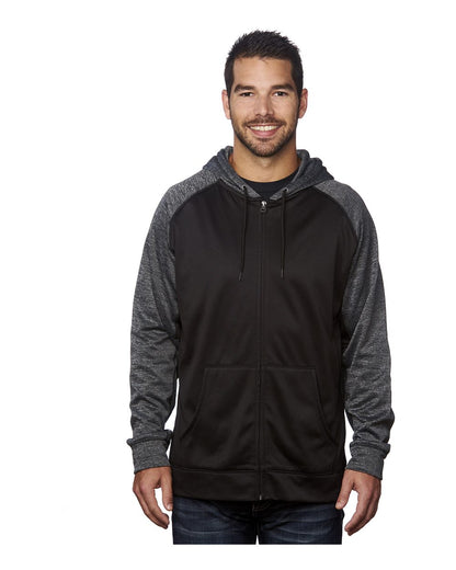 Burnside Performance Raglan Full-Zip Sweatshirt 8660 #color_Black/ Heather Charcoal