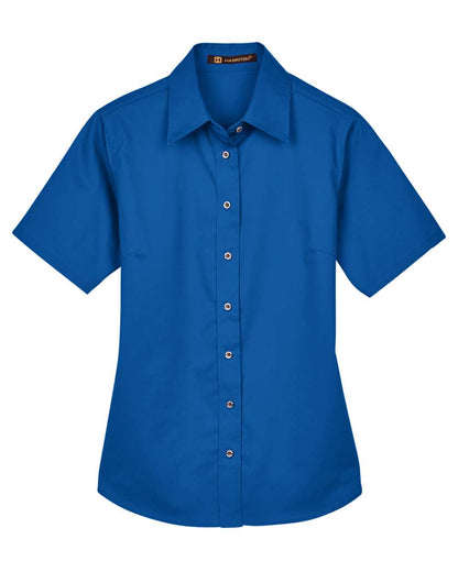 Harriton Women's Easy Blend™ Short Sleeve Twill Dress Shirt with Stain-Release M500SW #color_French Blue