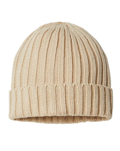 Atlantis Headwear Sustainable Cable Knit Cuffed Beanie SHORE #color_Light Beige