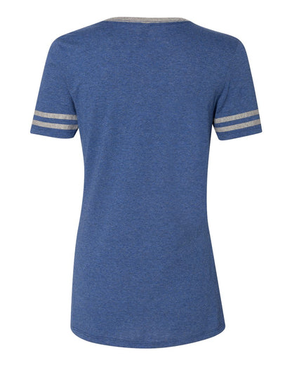 JERZEES Women's Varsity Triblend V-Neck T-Shirt 602WVR #color_True Blue Heather/ Oxford