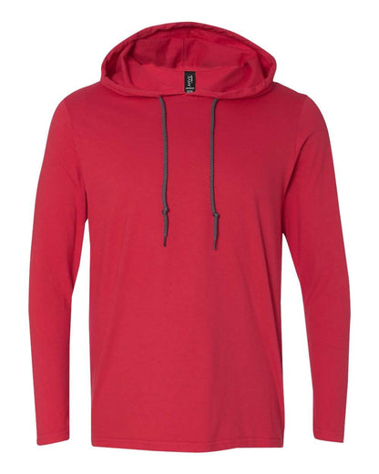 Gildan Unisex Softstyle® Lightweight Hooded Long Sleeve T-Shirt 987 #color_True Red/ Dark Grey