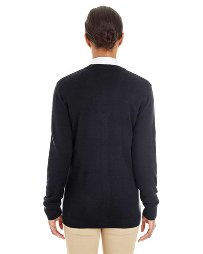 Harriton Women's Pilbloc V-Neck Button Cardigan Sweater M425W #colormdl_Black