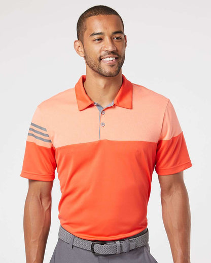 Adidas Heathered 3-Stripes Colorblocked Polo A213 #colormdl_Blaze Orange/ Vista Grey