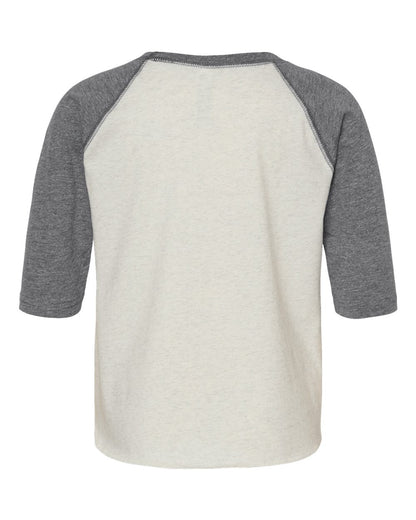 Rabbit Skins Toddler Baseball Fine Jersey Three-Quarter Sleeve Tee 3330 #color_Natural Heather/ Granite Heather