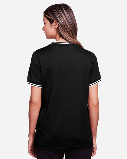 Devon & Jones Women's CrownLux Performance® Plaited Tipped V-Neck Shirt DG20CW #colormdl_Black/ White