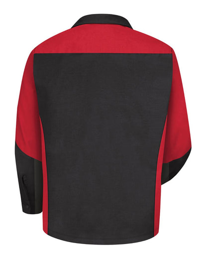 Red Kap Men's Long Sleeve Automotive Crew Shirt SY10 #color_Black/ Red
