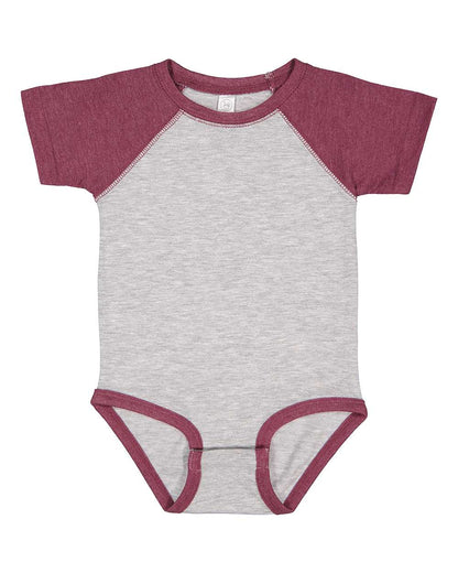 Rabbit Skins Infant Baseball Fine Jersey Bodysuit 4430 #color_Vintage Heather/ Vintage Burgundy