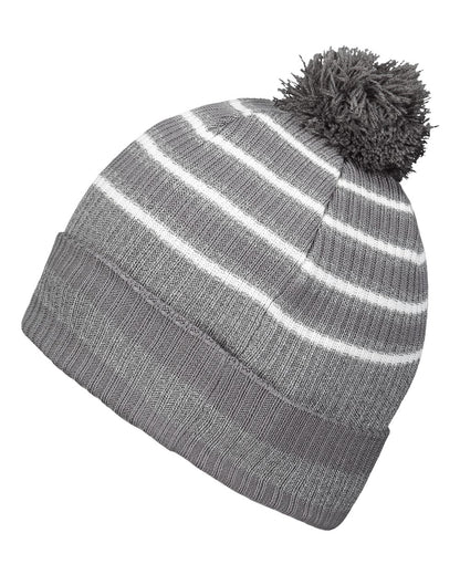 Holloway 8 1/2" Spirit Pom Beanie 223815 #color_Graphite/ Heather Grey/ White