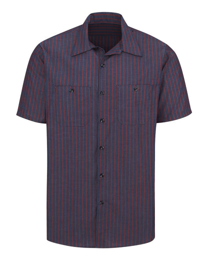 Red Kap Men's Tall Industrial Short Sleeve Work Shirt SP24T #color_Navy/ Red Stripe