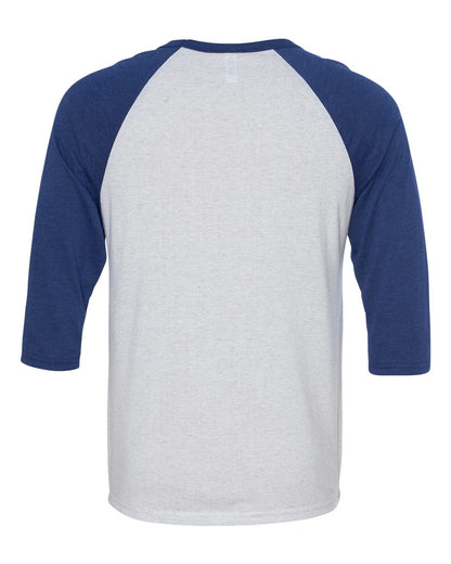 BELLA + CANVAS Three-Quarter Sleeve Baseball Tee 3200 #color_White Fleck/ Navy Triblend