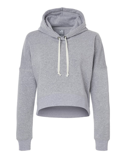J. America Women's Crop Hooded Sweatshirt 8853 #color_Grey Triblend