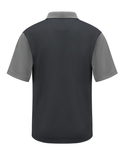 Red Kap Men's Performance Knit Color-Block Polo SK56 #color_Charcoal/ Grey