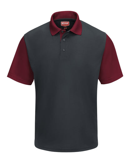 Red Kap Men's Performance Knit Color-Block Polo SK56 #color_Charcoal/ Burgundy