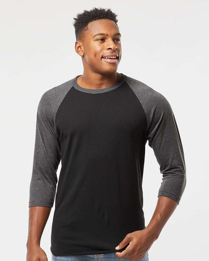 Tultex Fine Jersey Raglan T-Shirt 245 #colormdl_Black/ Heather Charcoal