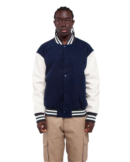 Shaka Wear Men's Letterman Jacket SHLLJ #colormdl_Navy/ White