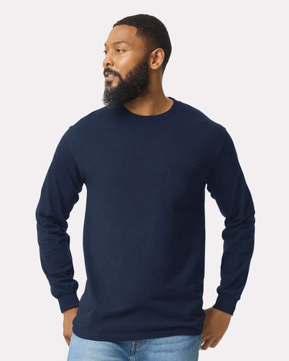 Gildan Unisex Ultra Cotton® Long Sleeve Pocket T-Shirt 2410 #colormdl_Navy