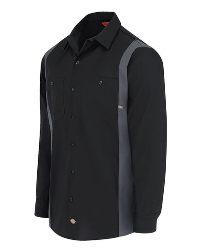 Dickies Men's Tall Industrial Colorblocked Long Sleeve Shirt 5524T #color_Black/ Dark Charcoal
