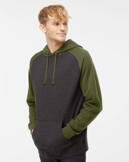 Independent Trading Co. Unisex Raglan Hooded Sweatshirt IND40RP #colormdl_Charcoal Heather/ Army Heather