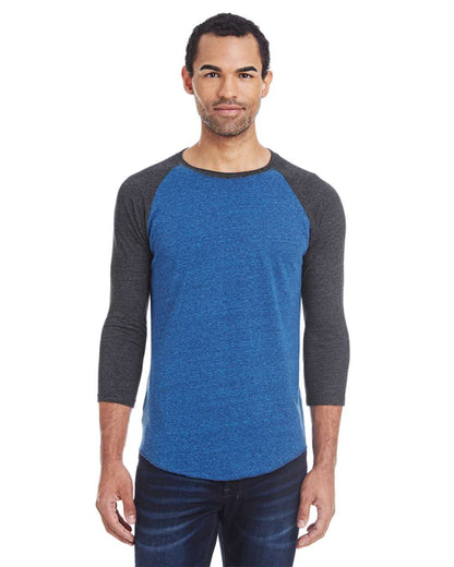 Threadfast Apparel Unisex Triblend Three-Quarter Sleeve Raglan T-Shirt 302G #colormdl_Royal Black/ Black Triblend