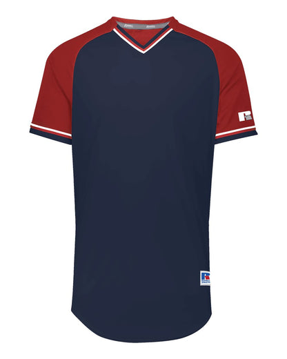Russell Athletic Unisex Classic V-Neck Jersey R01X3M #color_Navy/ True Red/ White