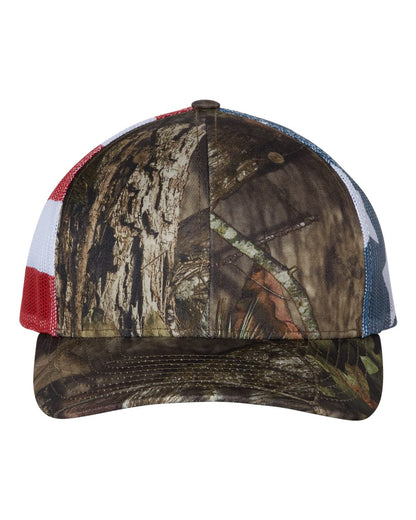Richardson Printed Mesh Trucker Cap 112PM #color_Mossy Oak Break-Up Country/ Stars &amp; Stripes