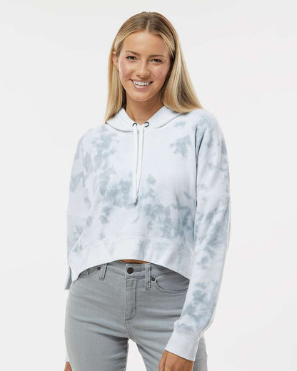 J. America Women's Crop Hooded Sweatshirt 8853 #colormdl_Grey Tie Dye