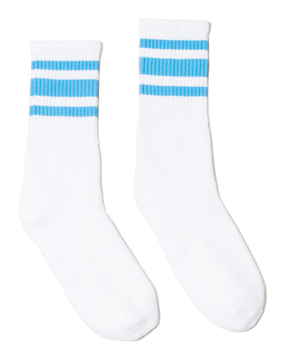 SOCCO USA-Made Striped Crew Socks SC100 #color_White/ Carolina Blue