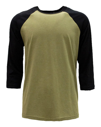 Next Level Unisex CVC Three-Quarter Sleeve Raglan T-Shirt 6251 #color_Black/ Olive
