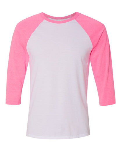 BELLA + CANVAS Three-Quarter Sleeve Baseball Tee 3200 #color_White/ Neon Pink