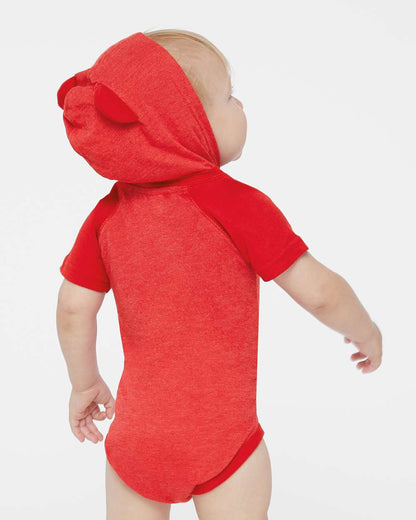Rabbit Skins Infant Fine Jersey Raglan Bodysuit with Hood & Ears 4417 #colormdl_Vintage Red/ Red