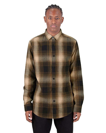Shaka Wear Men's Plaid Flannel Overshirt SHHFS #colormdl_Brown/ Black
