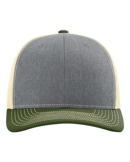 Richardson Snapback Trucker Cap 112 #color_Heather Grey/ Birch/ Army Olive