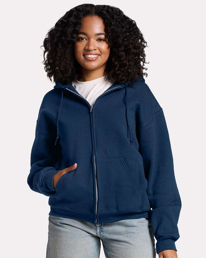 JERZEES Unisex Rugged Full-Zip Hooded Sweatshirt Z12MR #colormdl_Washed Navy