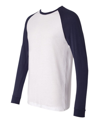 BELLA + CANVAS Men's Long Sleeve Jersey Baseball Tee 3000 #color_White/ Navy