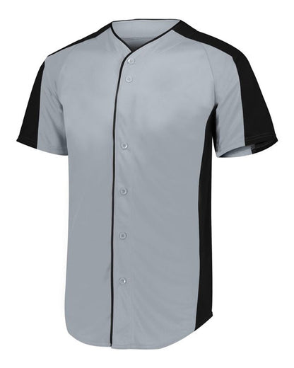 Augusta Sportswear Youth Full Button Baseball Jersey 1656 #color_Blue Grey/ Black