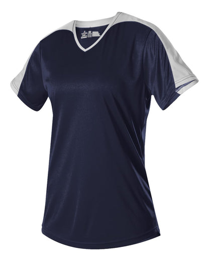 Alleson Athletic Girls' V-Neck Fastpitch Jersey 558VG #color_Navy/ White