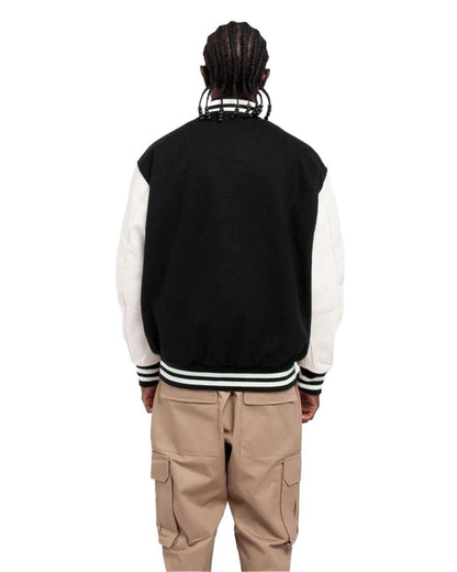 Shaka Wear Men's Letterman Jacket SHLLJ #colormdl_Black/ White