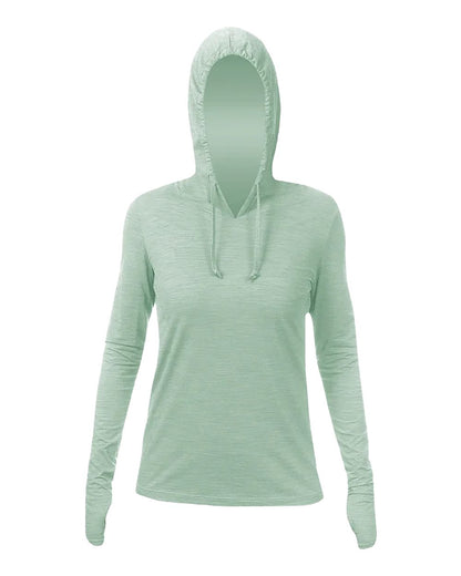 ANETIK Women's Breeze Tech Hooded Long Sleeve T-Shirt WSBRZH0 #color_Olive Heathered