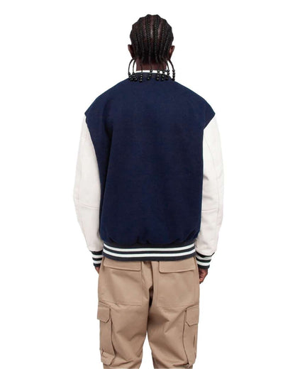 Shaka Wear Men's Letterman Jacket SHLLJ #colormdl_Navy/ White