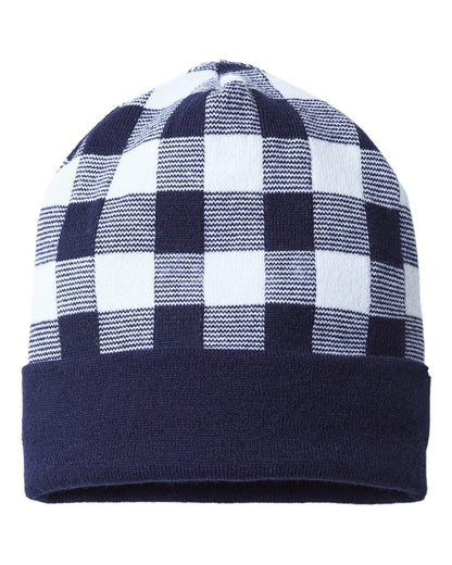 CAP AMERICA USA-Made Plaid Beanie RKP12 #color_Navy/ White