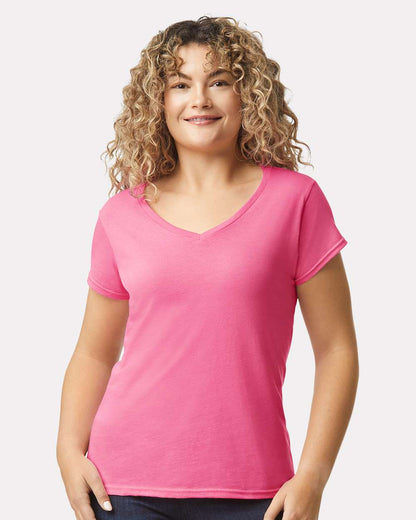 Gildan Women's Softstyle® V-Neck T-Shirt 64V00L #colormdl_Azalea